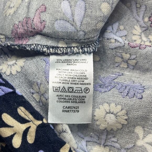 Ann Taylor Factory XS Blue Purple Floral Linen Blend Flowy Top Workwear Office - Picture 6 of 8